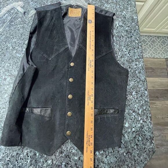 Men’s Italy Black Genuine Leather Vest XL Western Button Front Lined Cowboy Styl - Picture 6 of 12